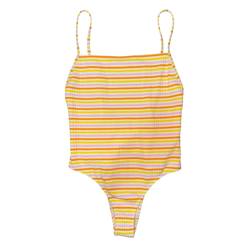 Solid & Striped Ribbed Swimsuit Beach Resort Vacation Retro Preppy Dopamine